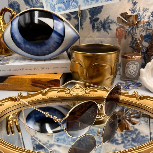 🆕 GUCCI 🧿 NWOT GG1017 Light Gold Metal Rimmed Round Sunglasses Brown Gradient - Picture 6 of 16